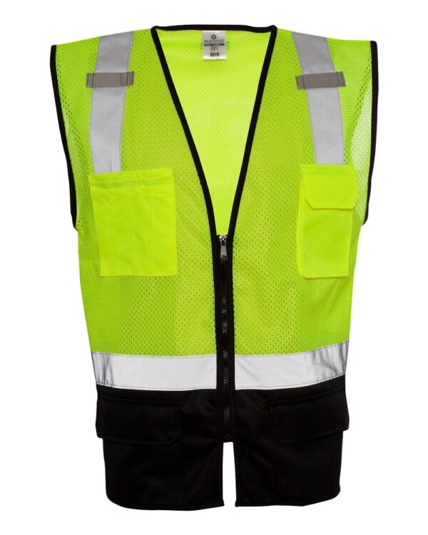 Front view of lime ML Kishigo Class 2 Black Bottom Vest - 1509