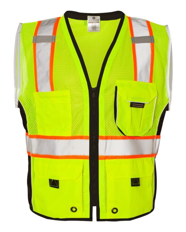 Front view of lime ML Kishigo Premium Black Series Heavy Duty Vest 1513-1514
