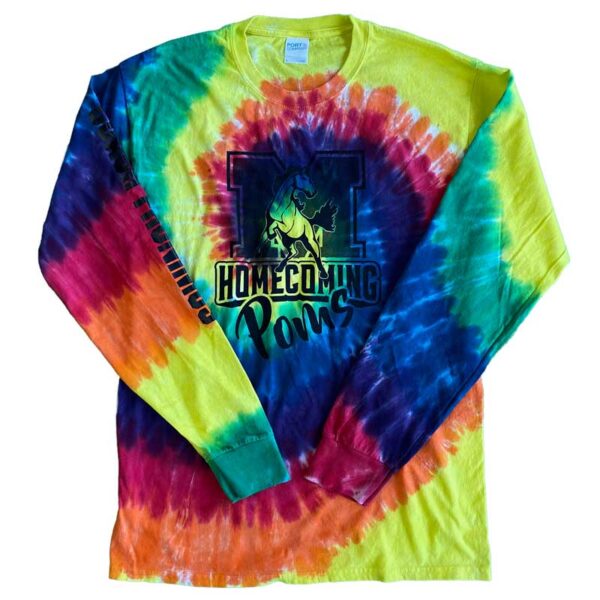 Custom screen printed long-sleeve tie-dye t-shirt